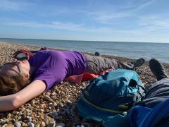 Well deserved lunch (and a nap) on the spectacular shingle beach at Dungeness!